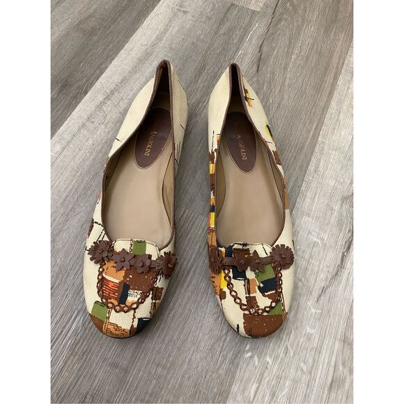 Enzo Angiolini Multicolor Beige Canvas Flats, Dark Brown Flower, Size 10 - Picture 1 of 9